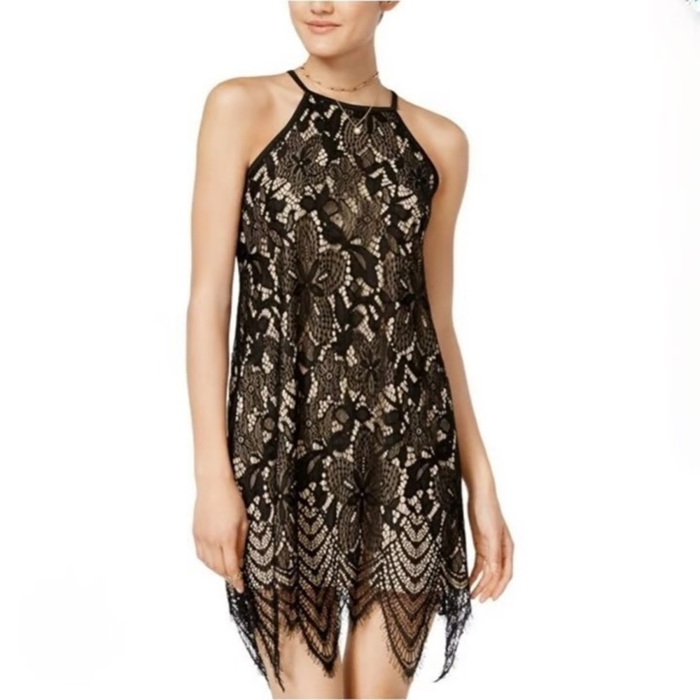 Black Lace Halter Cocktail Dress